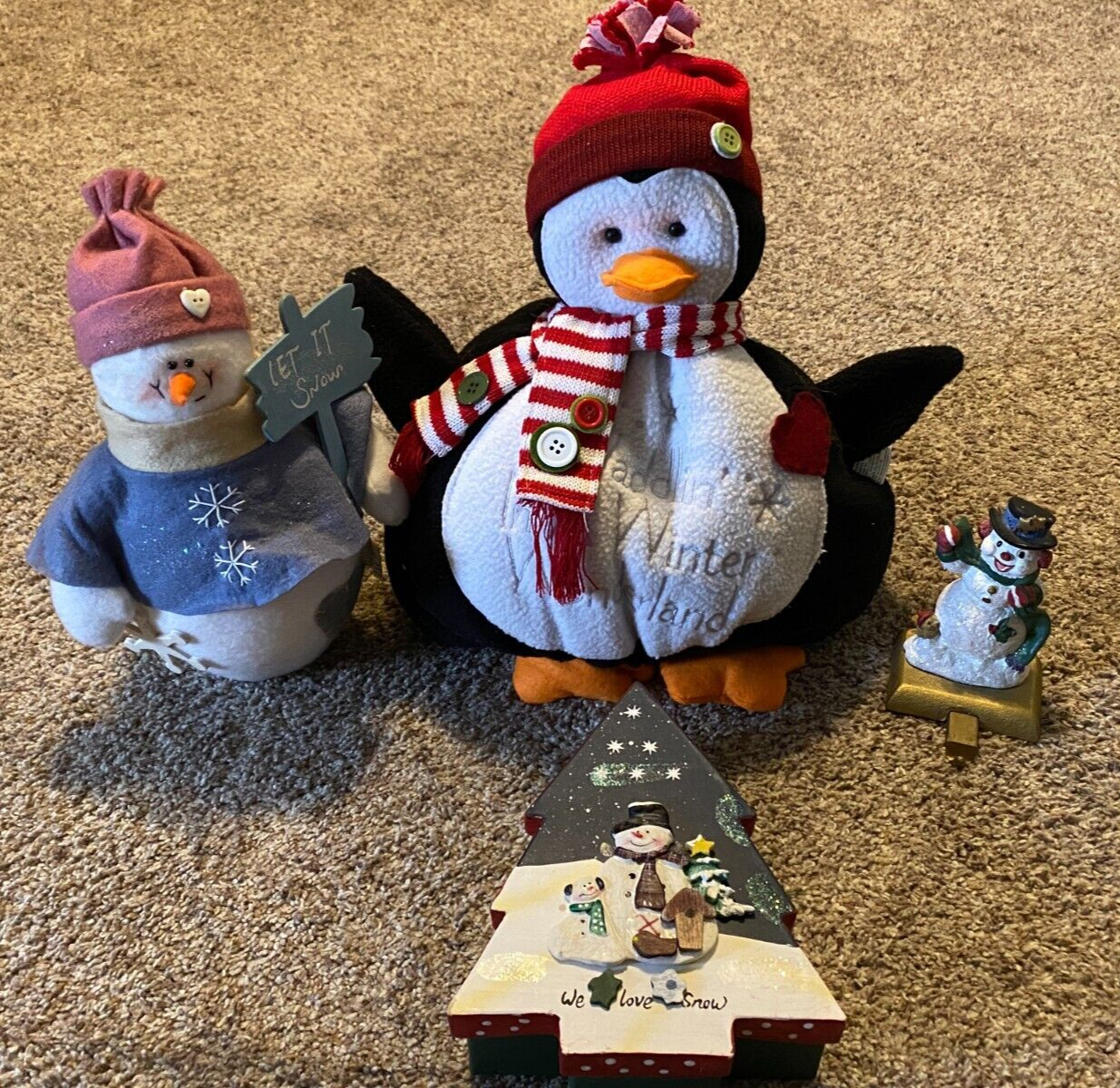 4pcs Vintage Penguin Snowman Christmas Plush Stuffed Winter Decorations