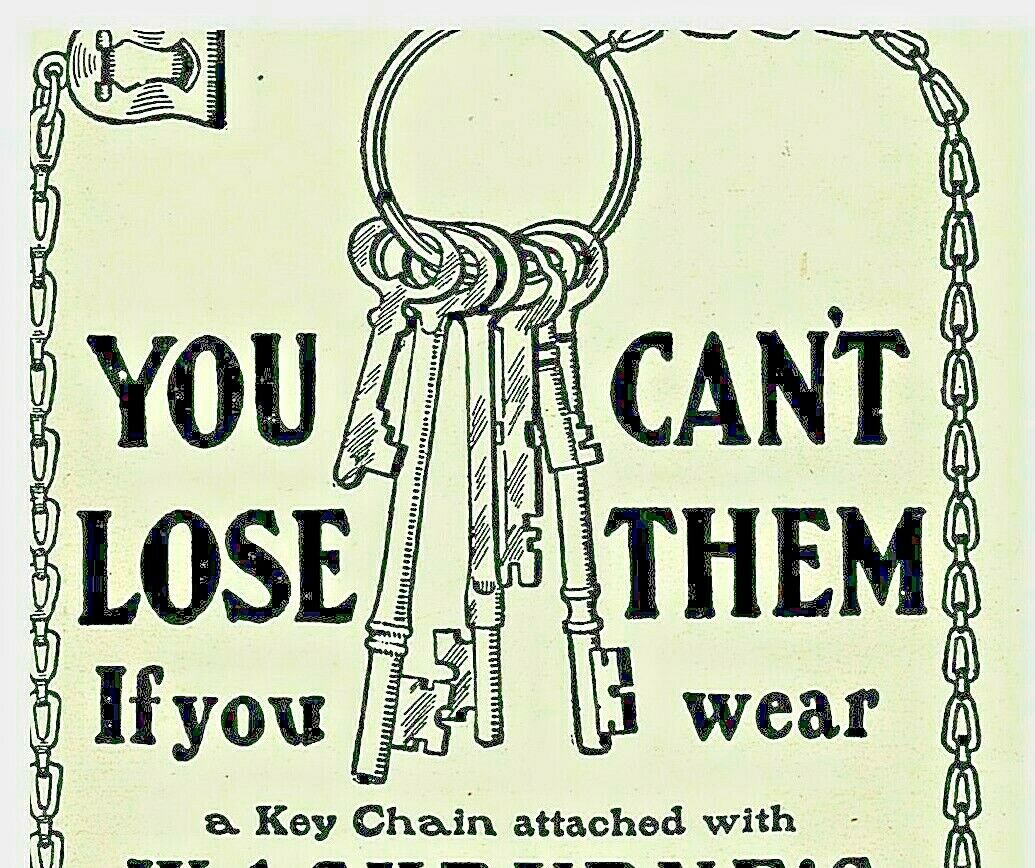 1904 Antique Watch Fob Keychain Fastener Skeleton Keys Original PRINT Ad 3445