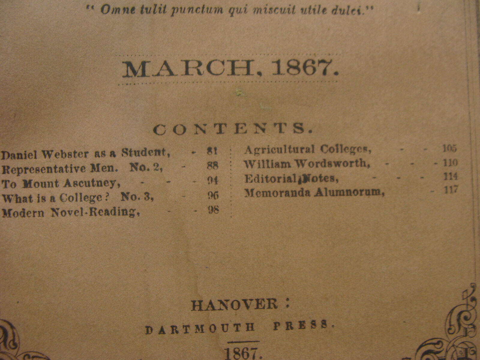 original DARTMOUTH COLLEGE -- march 1867 -- THE DARTMOUTH - 40pgs 