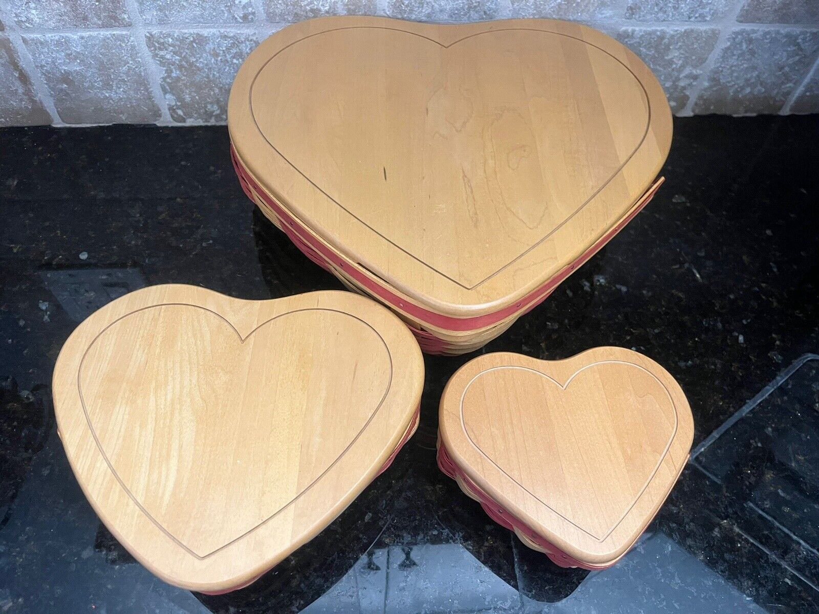 Longaberger Heart Basket Set of 3 Love Letters Sweetheart Valentine EUC