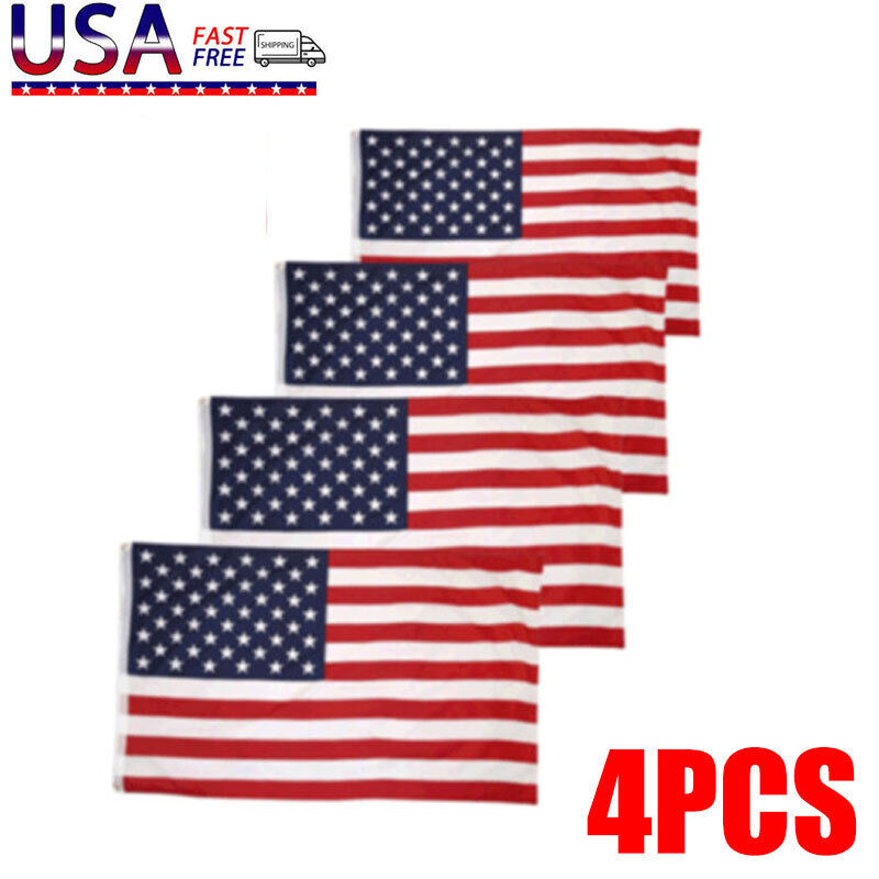 4 PCS US U.S. American USA Flag 3' x 5' FT Polyester Stars Brass 2 Grommets OR