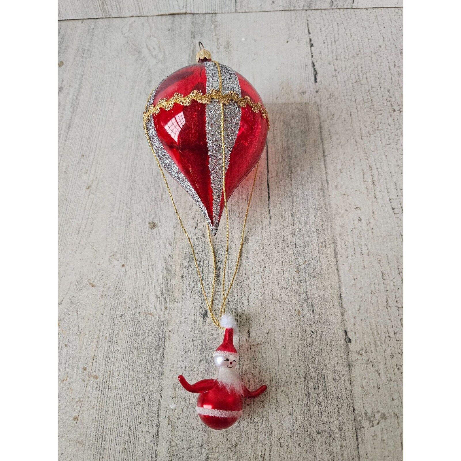 De carlini? Italian Santa hot air balloon vintage ornament Xmas tree glitter