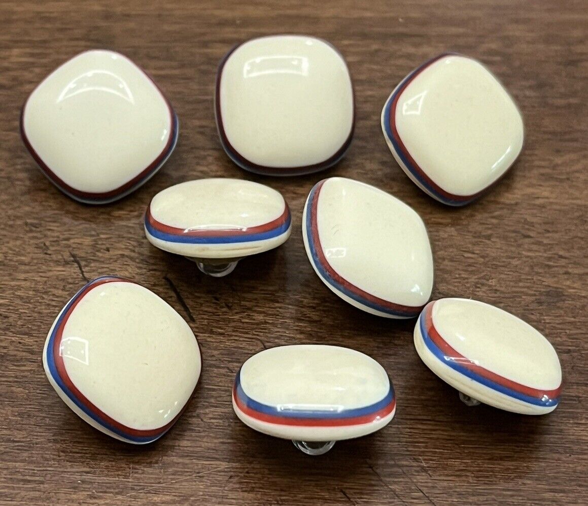 Vintage Lot of 8 Red, White & Blue Layered Plastic Buttons - 11/16\