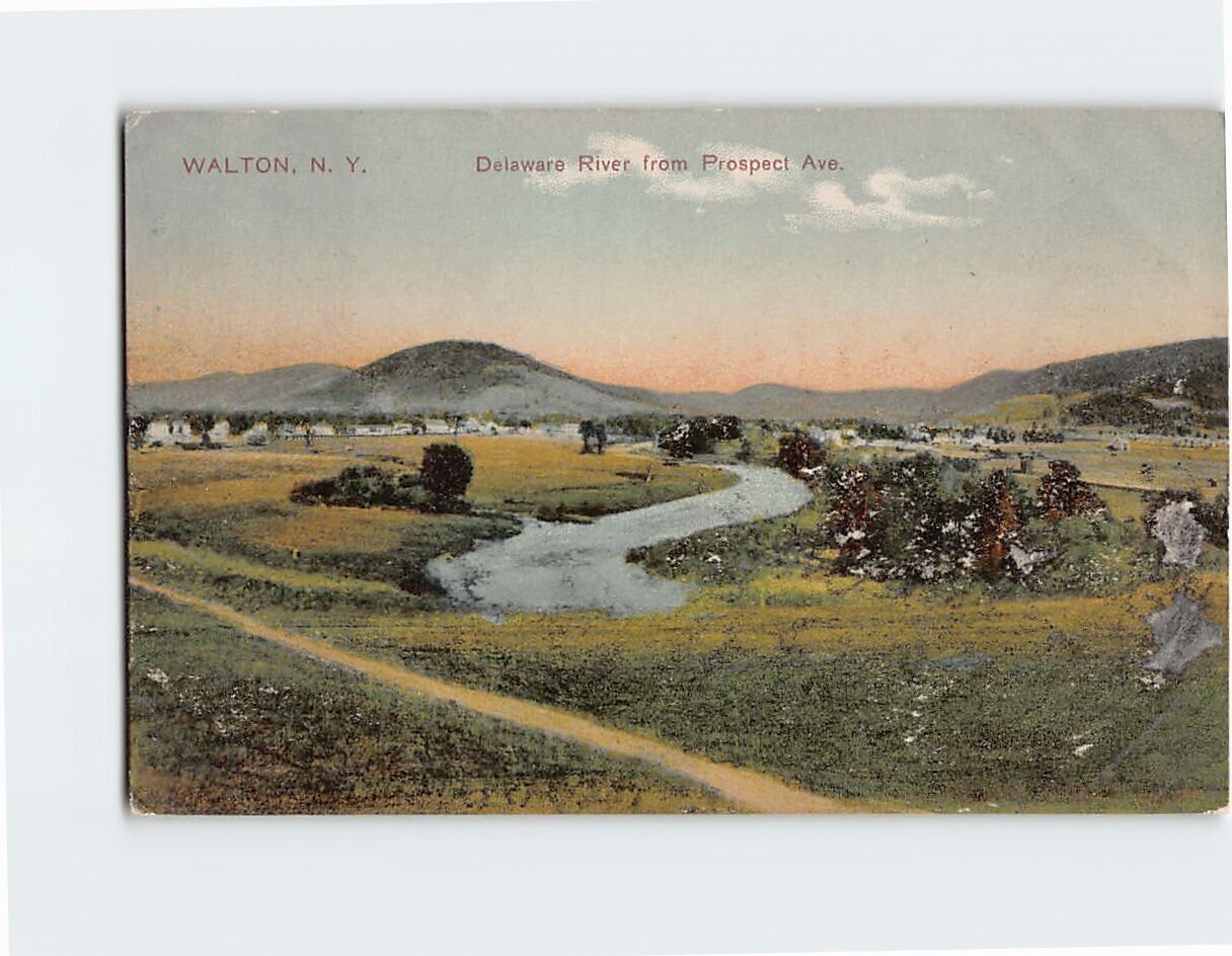 Postcard Delaware River from Prospect Ave. Walton New York USA