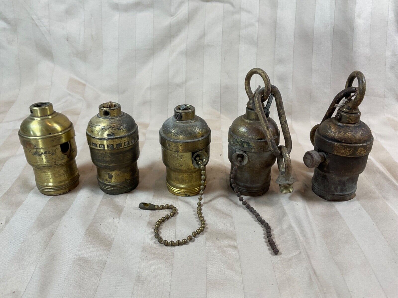 Lot of 5 Vintage Brass Light Fixture Bulb Sockets of Various Brands