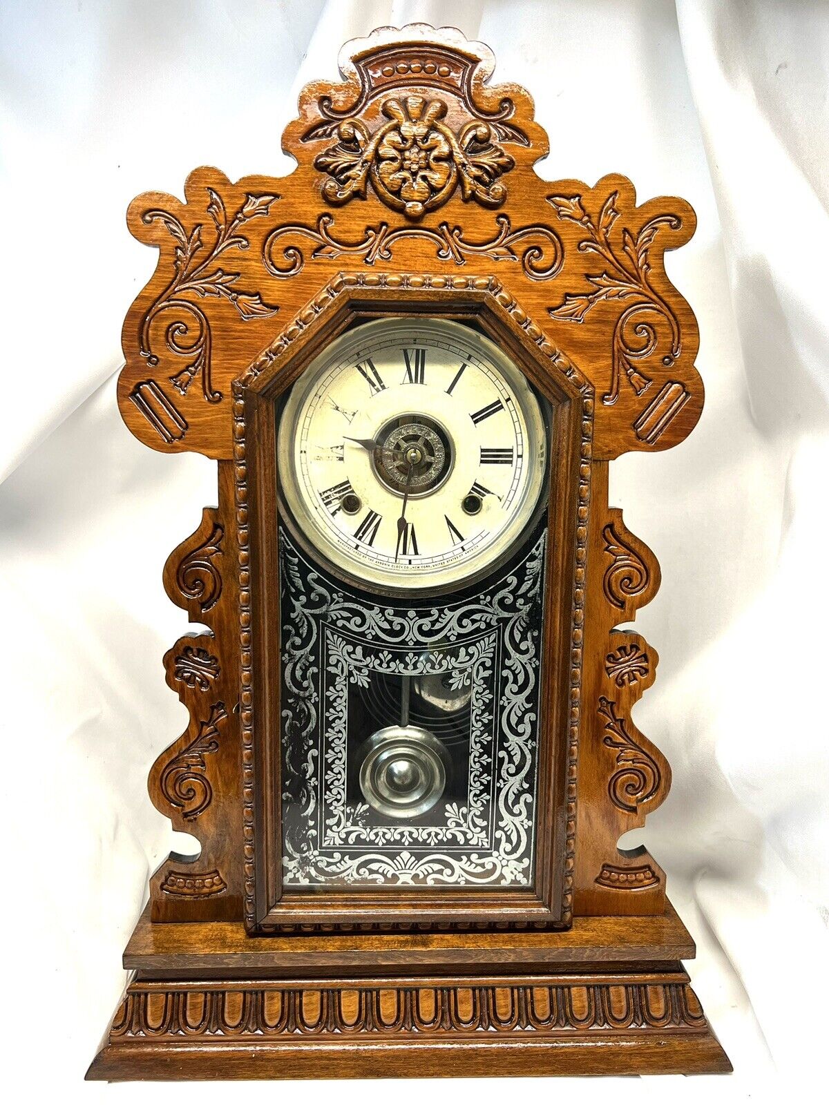 Ansonia Oak Kitchen 1880s Gingerbread Shelf Clock - 22.5\