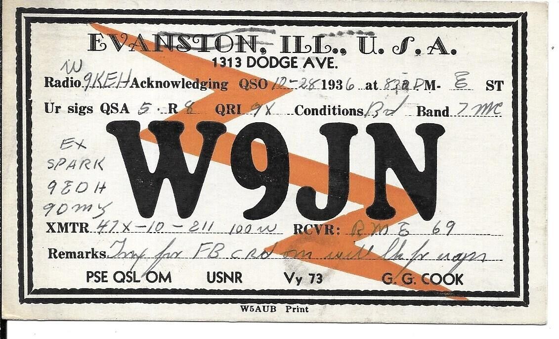 QSL  1936 Evanston Illinois    radio card
