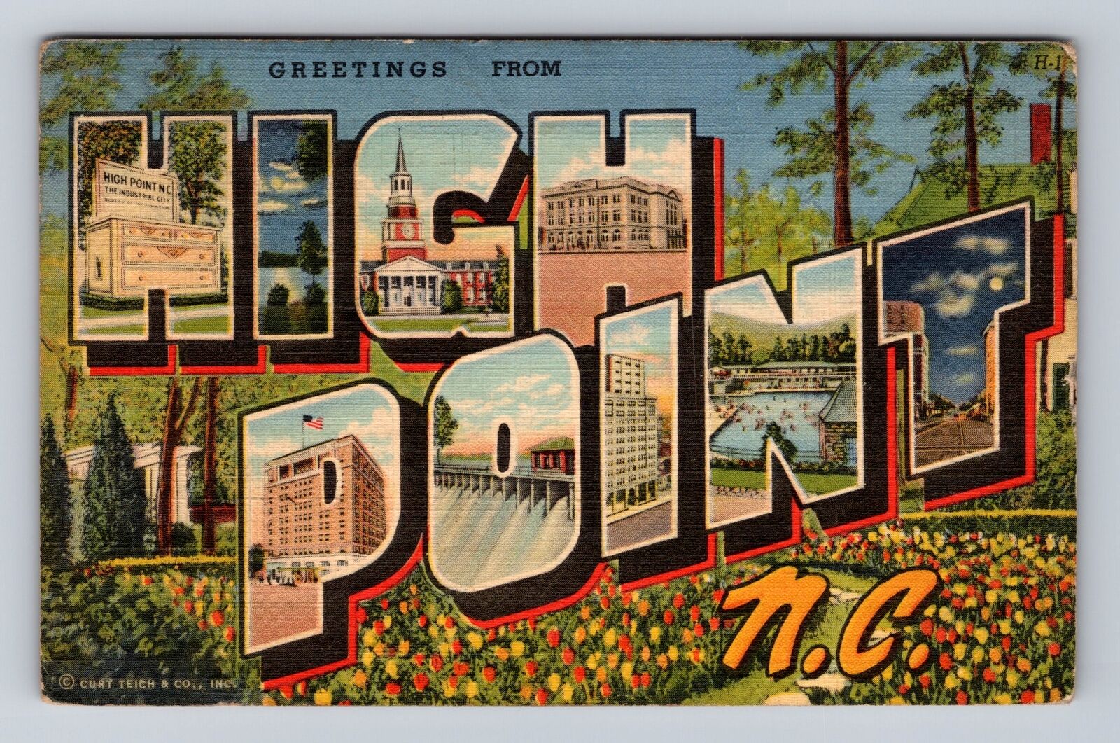 High Point NC- North Carolina, LARGE LETTER Greetings, Vintage c1944 Postcard