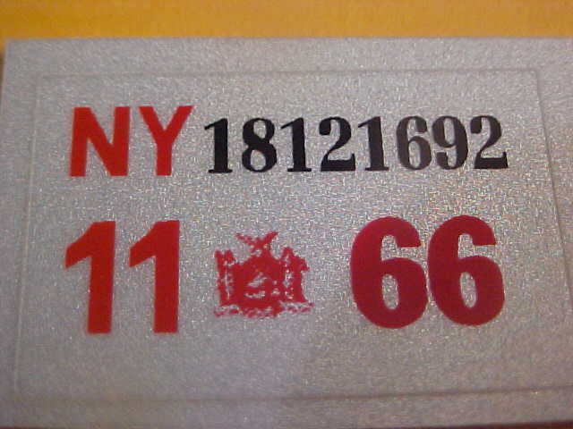 1966 new york n y registration sticker & other years