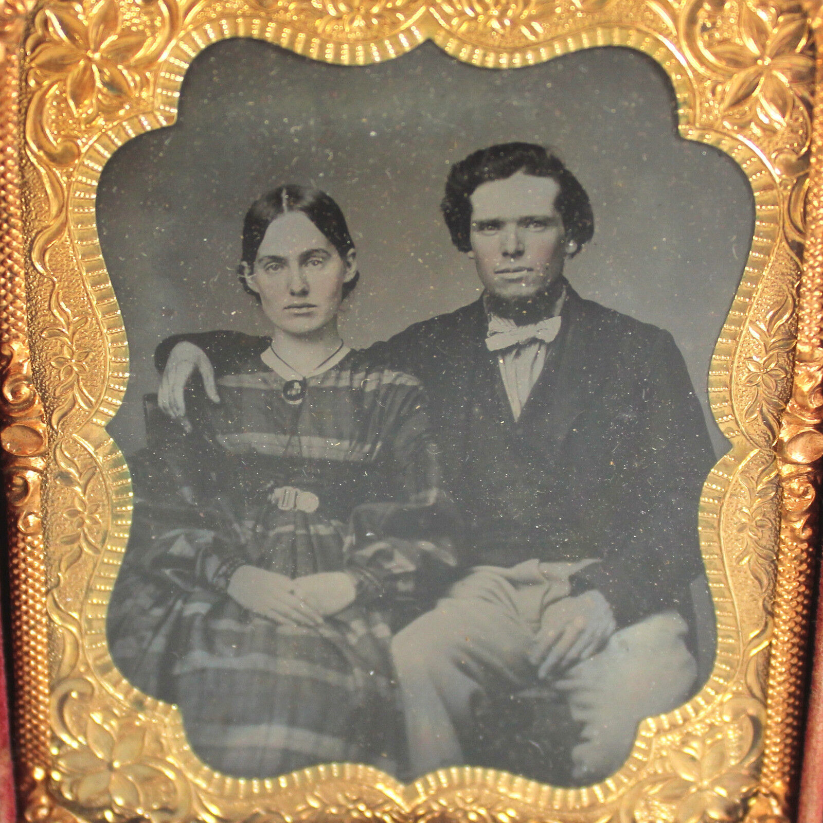 1/6 Plate Crisp Tin type Photo Portrait of Handsome Couple DaguerrotypeTintype