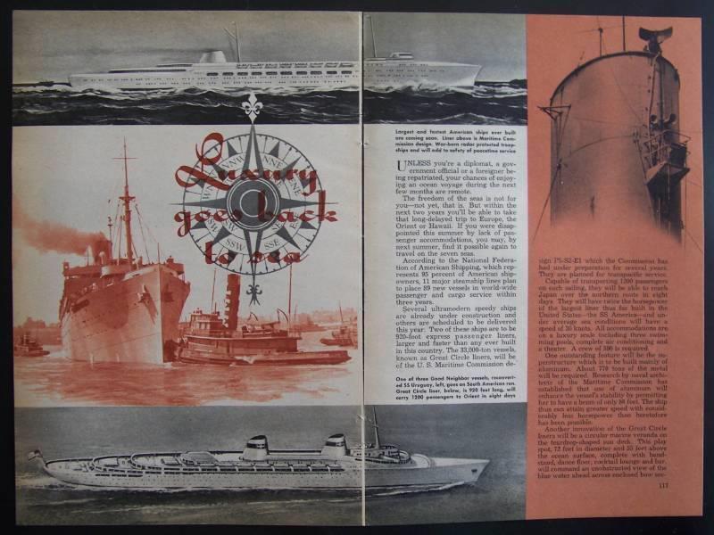 1946 Luxury Ocean Liners Pictorial SS America - Great Circle - Sunliners