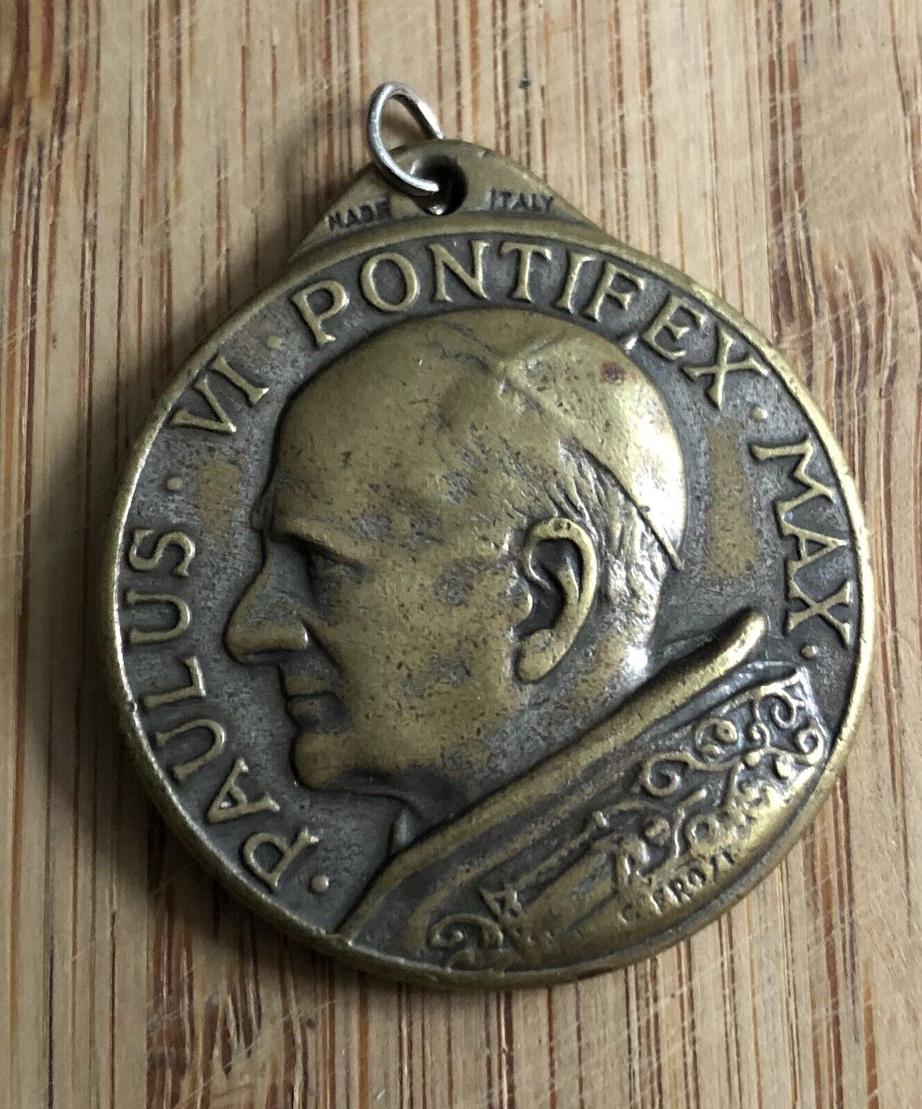 Vintage Paulus VI Pontifex Max & St. Christopher Italy Made Pendant Charm Medal