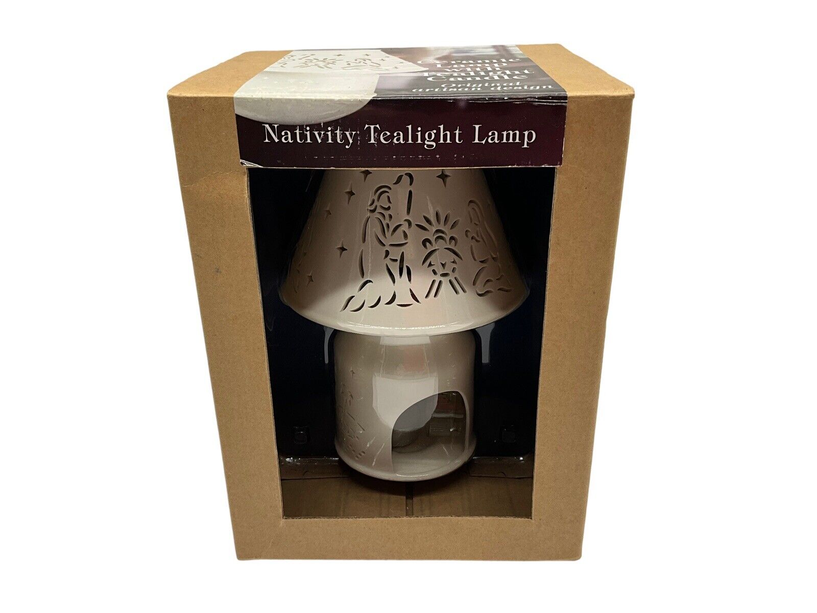 Nativity Ceramic Tealight Lamp New In Box Christmas Holiday Decor Candle Holder