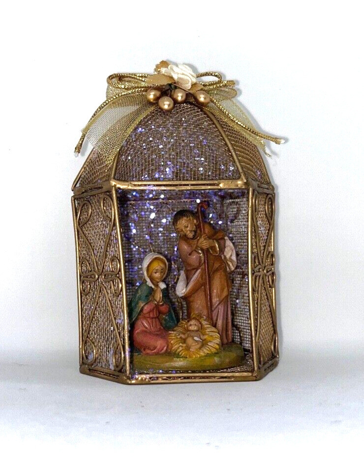 Fontanini By Roman Gold Mesh Gazebo Nativity Holy Family Ornament Christmas