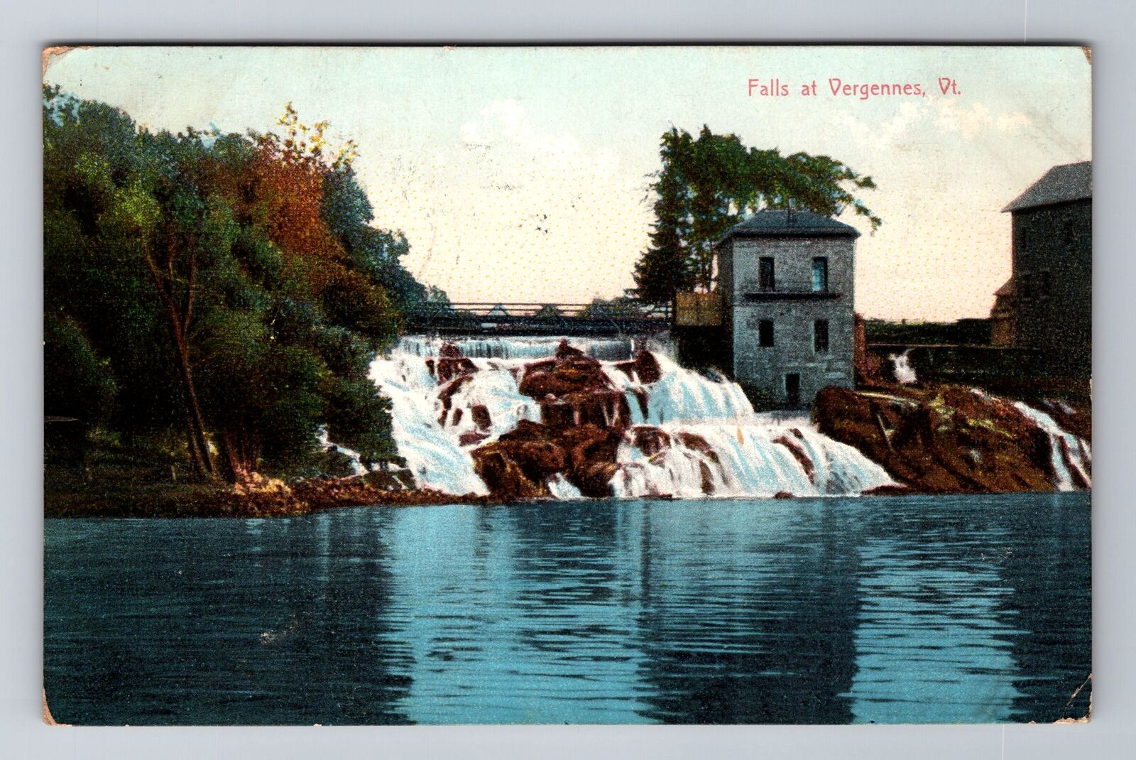 Vergennes VT-Vermont, Falls, Antique, Vintage c1907 Souvenir Postcard