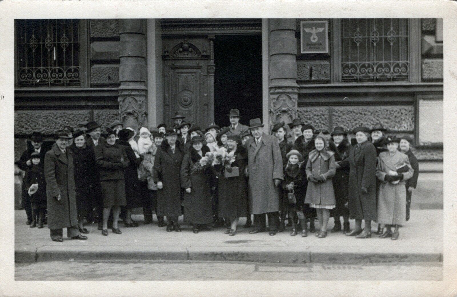 RPPC - Unposted German Postcard. Unknown Group of People in Front of Building