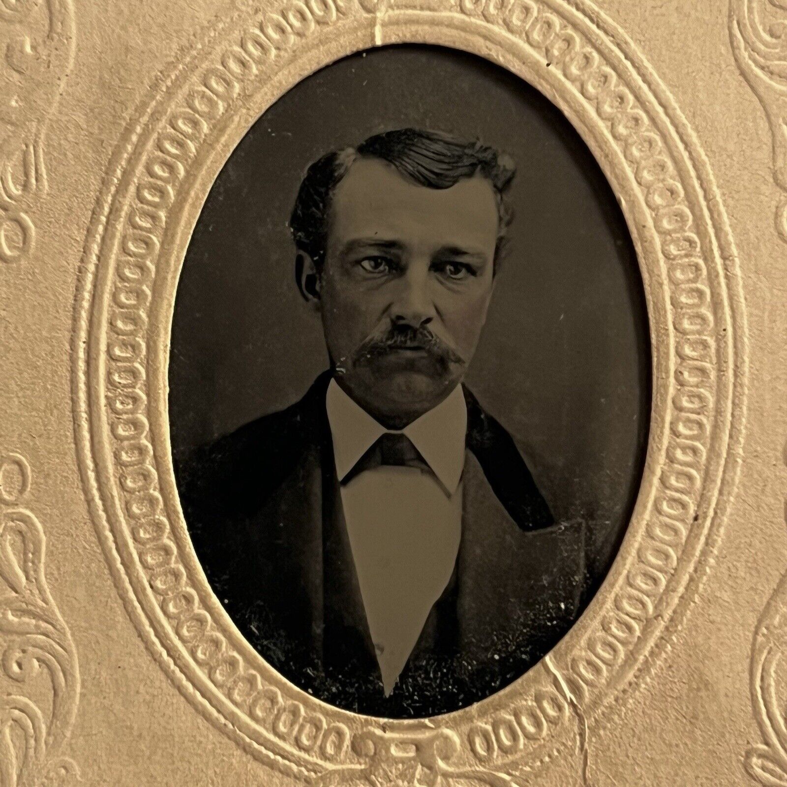 Antique Tintype Photograph Handsome Man Fabulous Mustache