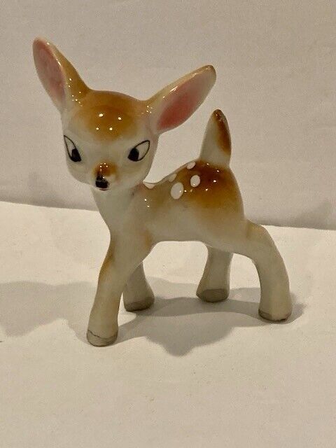 Vintage Small Ceramic Baby Fawn Deer Figurine - Made In Japan - Glossy Finish