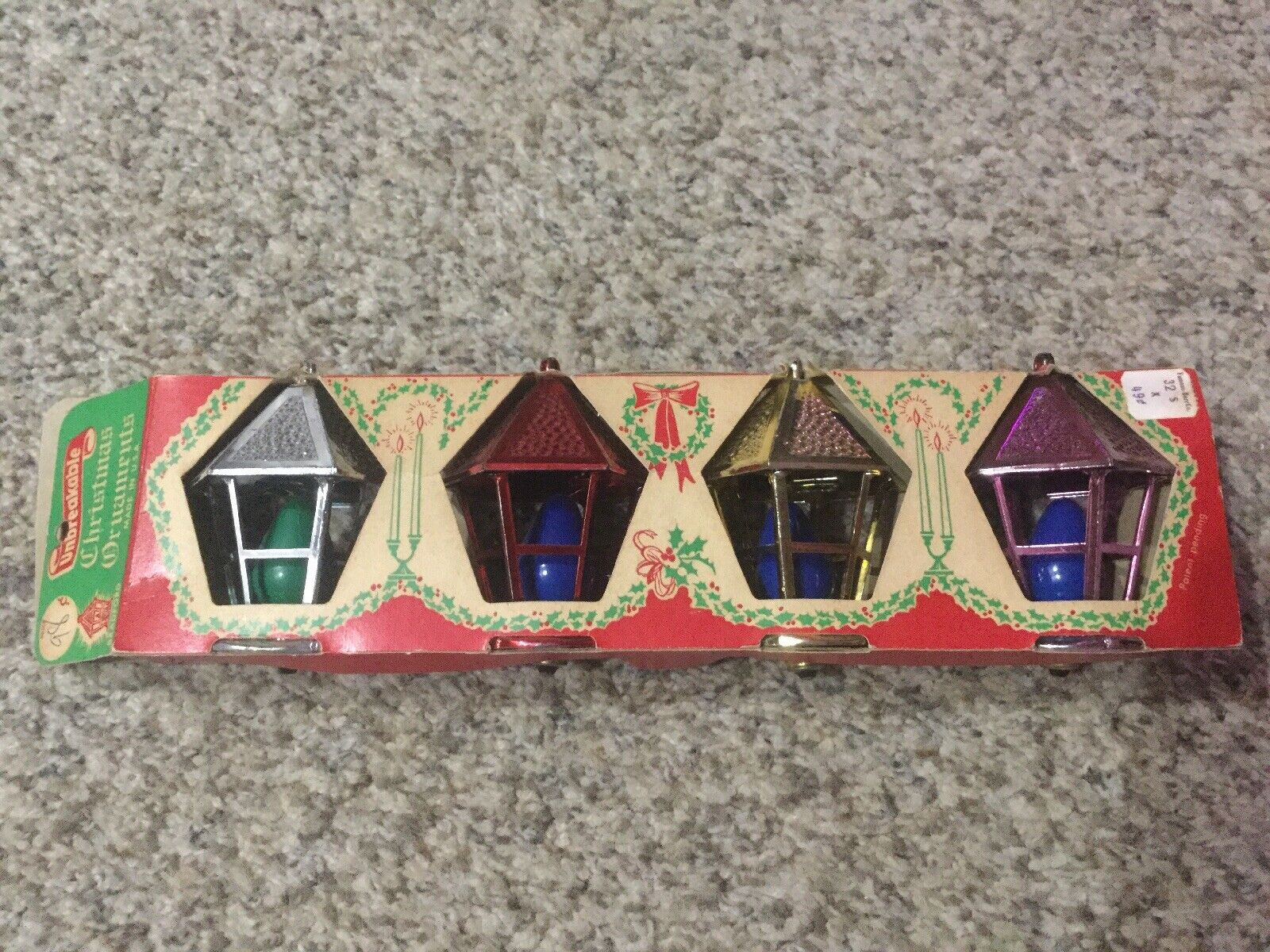 Lot x4 Vintage Plastic Bradford Candle LANTERN Christmas Ornaments + Orig Box