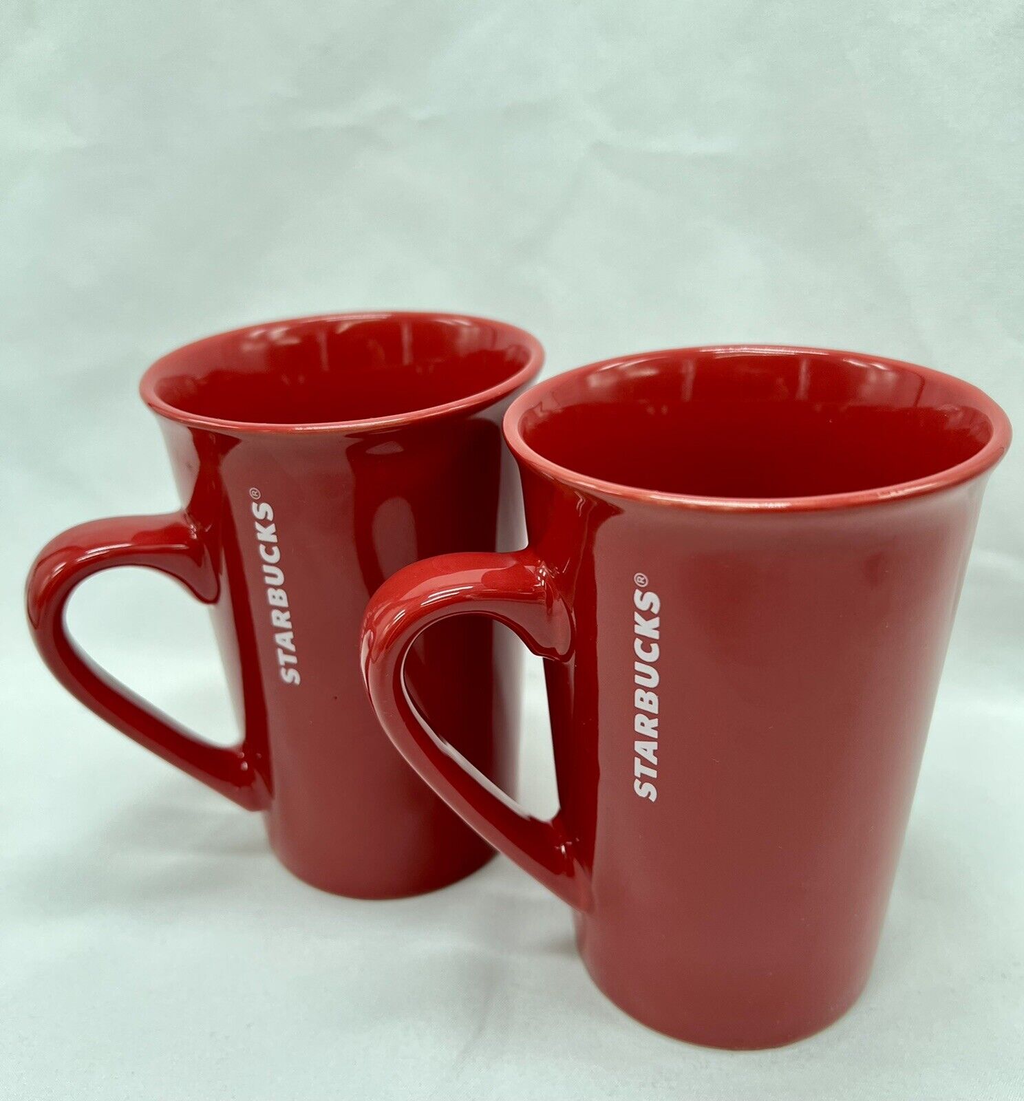 2 New Starbucks Set Mug Cup Coffee Tea RED Ceramic Handle Logo Gift 2016 11oz