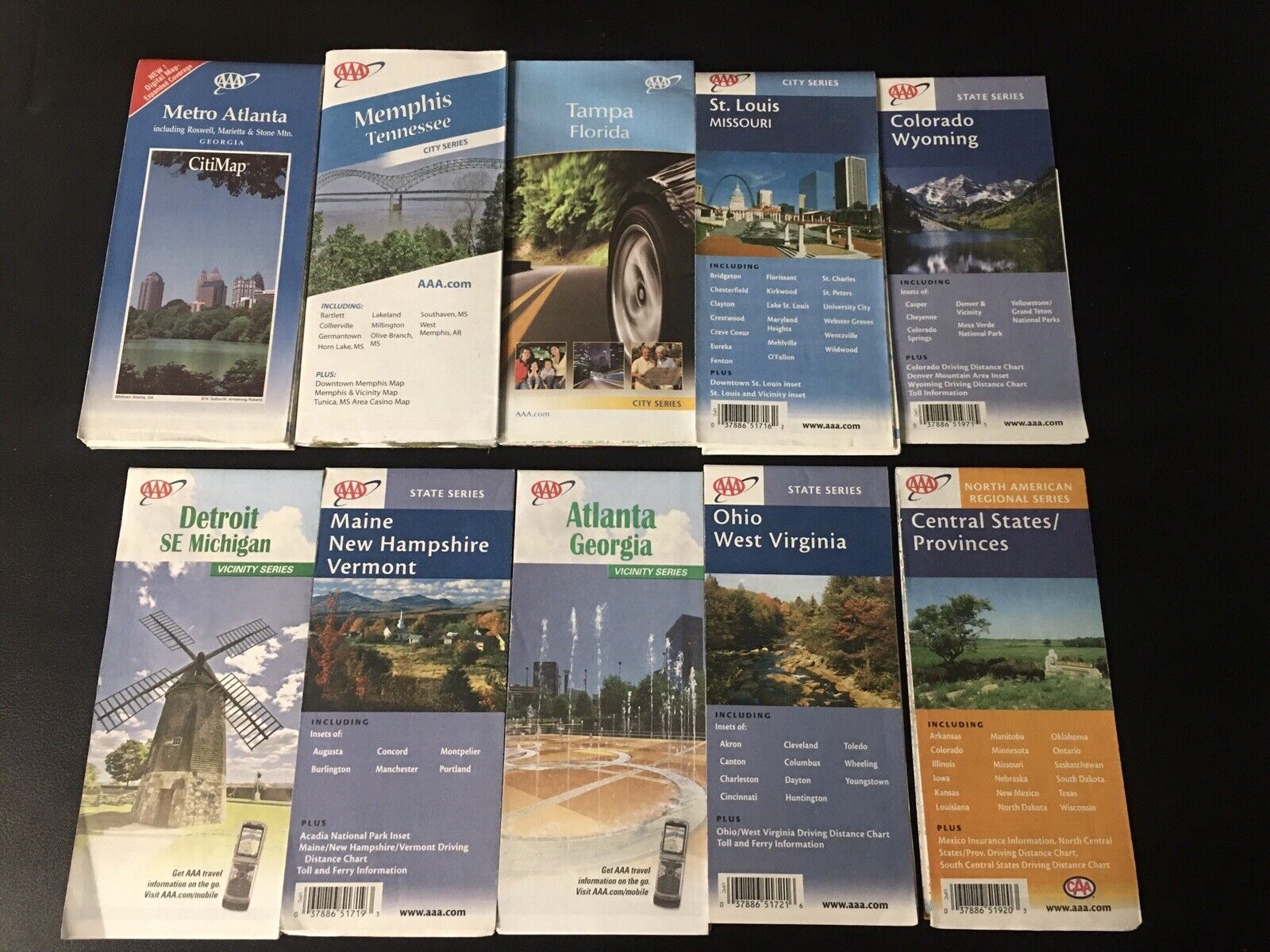 Lot of 10 - AAA States Road Maps Years 2000- 2014
