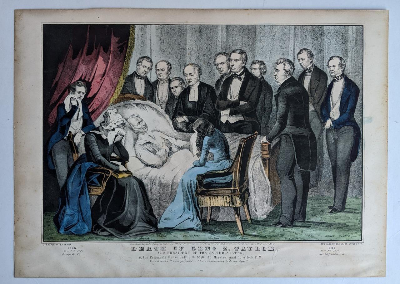 ANTIQUE 1850 N. CURRIER MEMORIAL PRINT DEATH OF PRESIDENT GENERAL ZACHARY TAYLOR