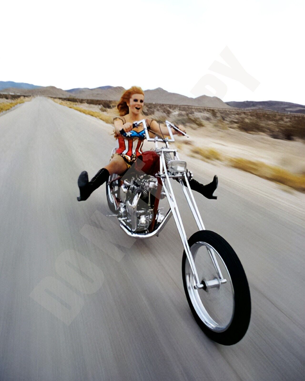 1971 Ann Margret Rides Chopper Motorcycle In Desert Outside Las Vegas 8x10 Photo