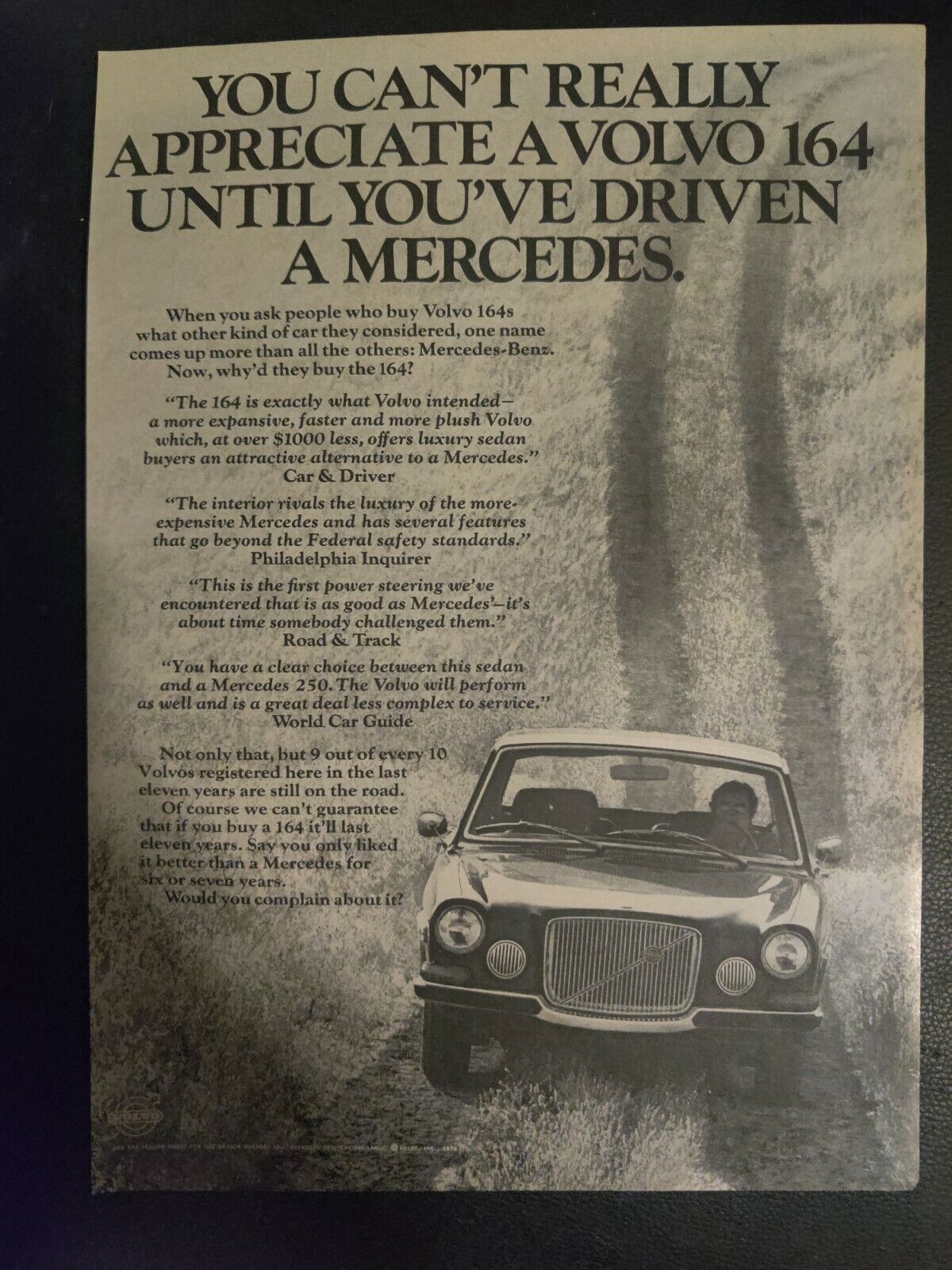 Volvo 164 Car Ad 1970 Vintage Magazine Print