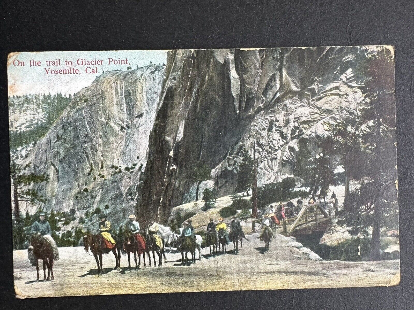 Postcard Pack Horses Team on the trail to Glacier Point, Yosemite, Cal. R21