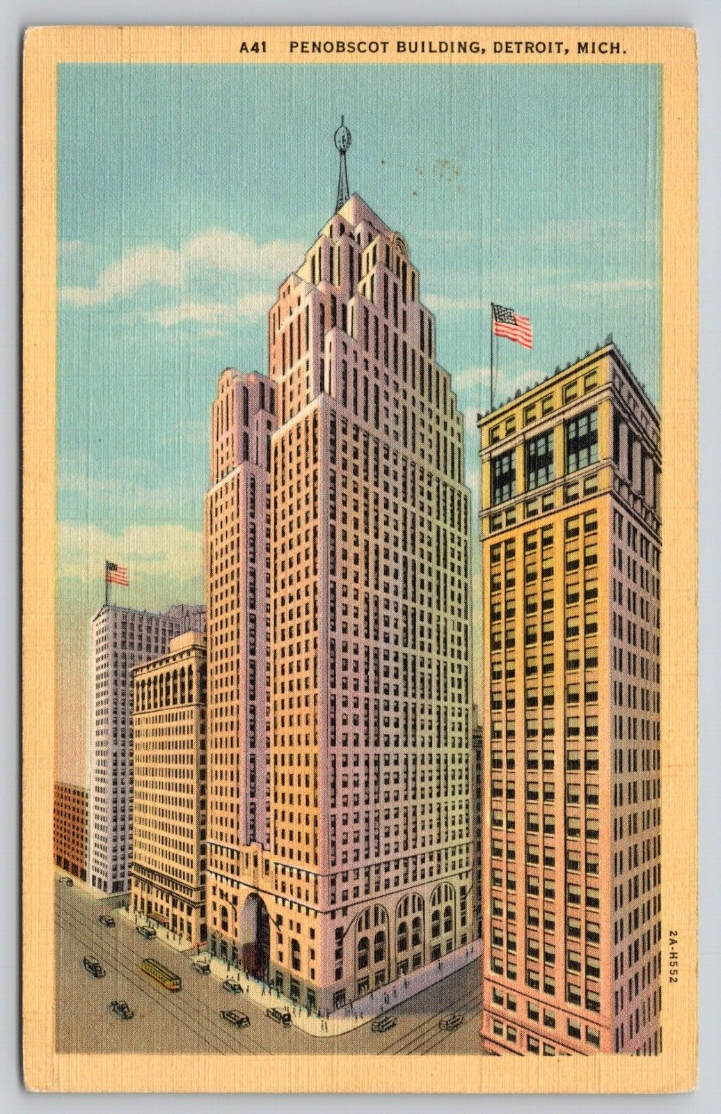 Postcard MI Detroit Penobscot Building Linen UNP A6