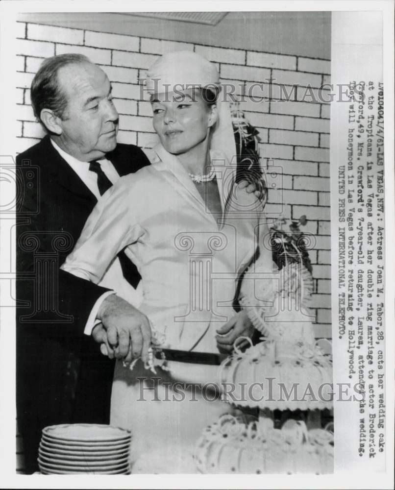 1961 Press Photo Joan Tabor & Broderick Crawford at wedding reception in Nevada