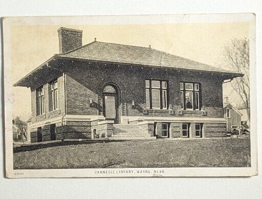 Carnegie Library Wayne Nebraska Early 1900\'s Real Photo Postcard Black & White
