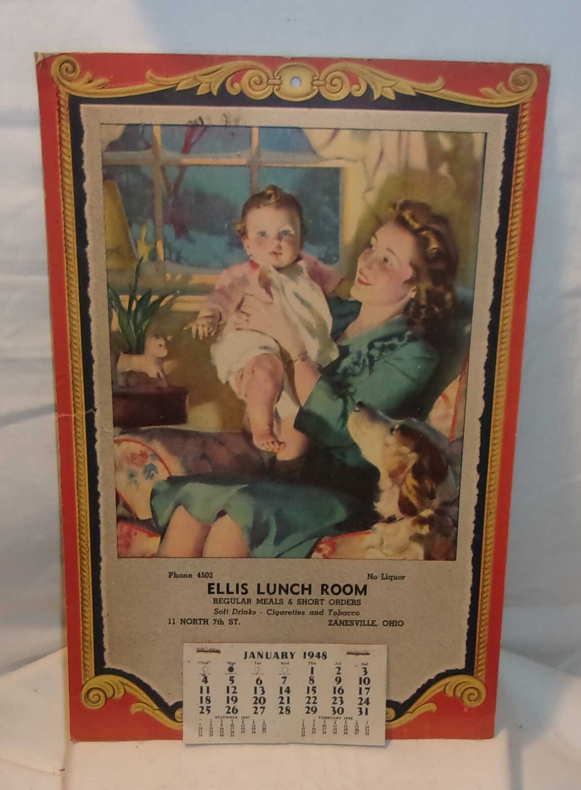 VINTAGE 1948 ADVERTISEMENT CALENDAR - MOTHER & BABY PRINT - ZANESVILLE OHIO