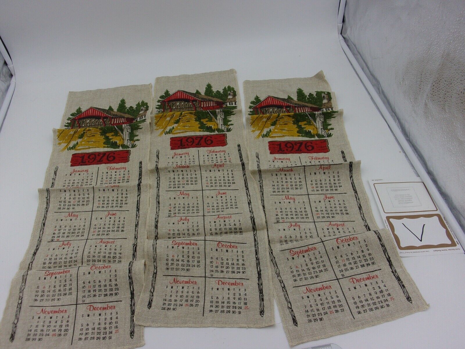 Vintage Cloth Calendars 70s 80s Chickens Rooster Bird Butterfly  Covered Bridge