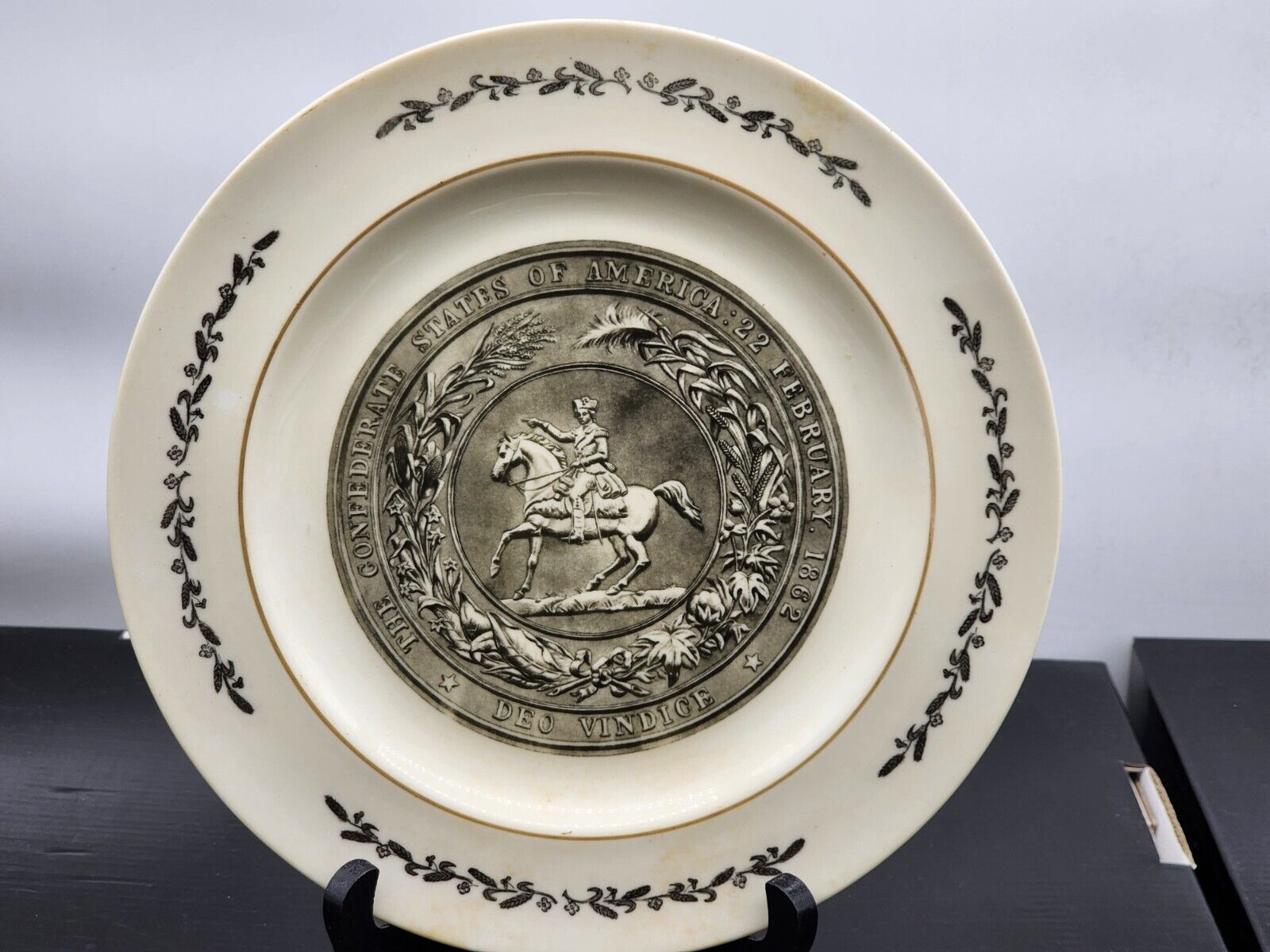 1863 Confederate States Seal Ceramic Plate, Maier & Berkele, Civil War Georgia