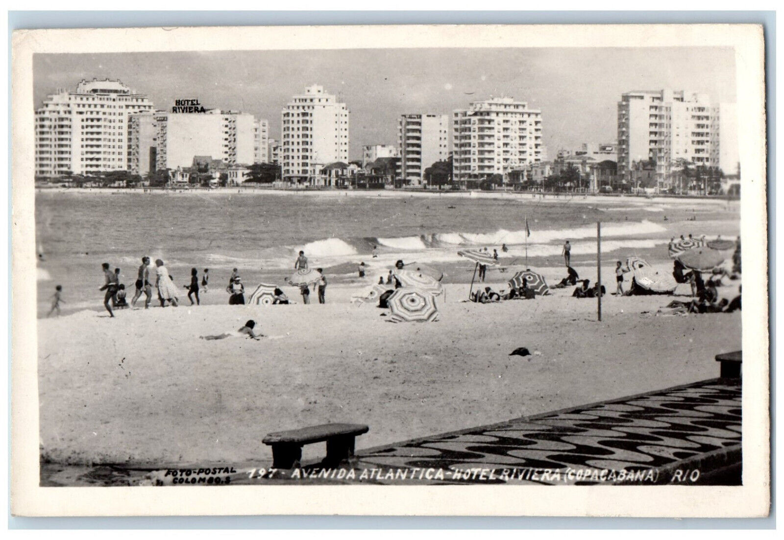 Brazil Postcard Avenida Atlantica Hotel Riviera (Copacabana) 1948 RPPC Photo