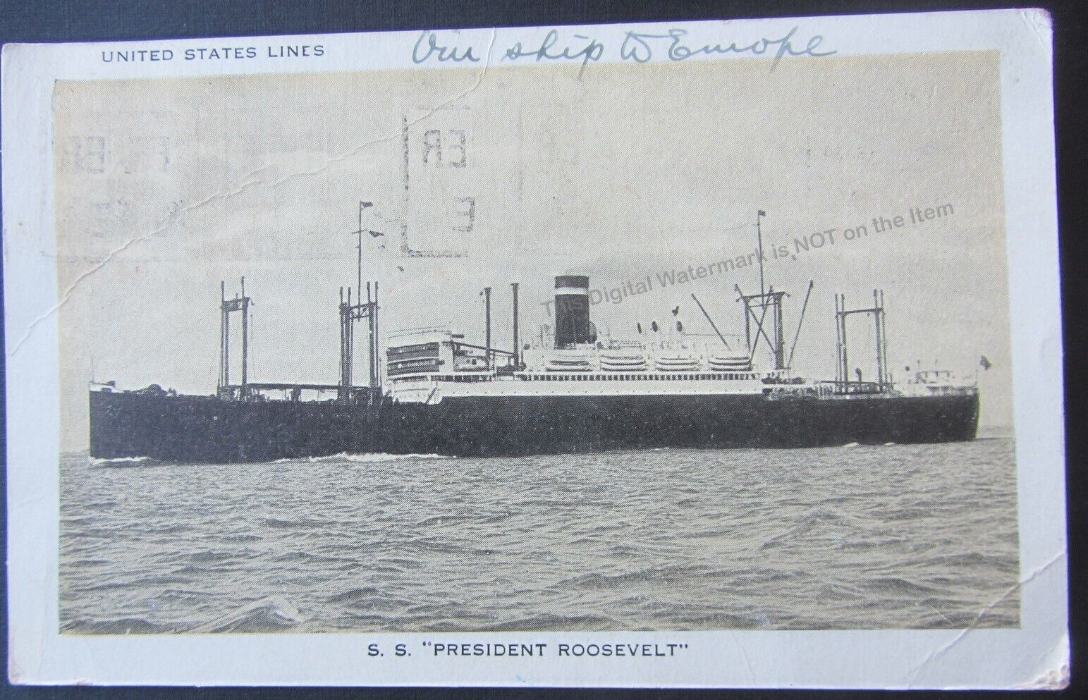 1929 RPPC S.S. President Roosevelt Steamship Sailing to Europe Grove City OH