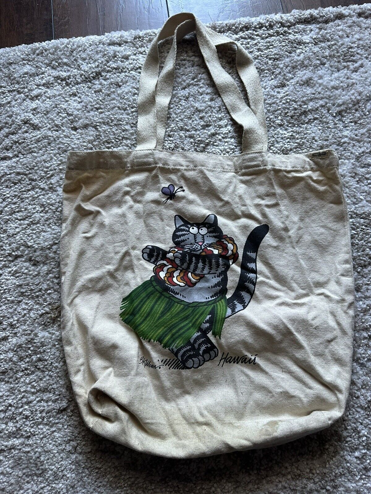 B Kliban Cat Bkliban Hawaii Canvas Tote Bag Crazy Shirt Graphic Leis Butterfly