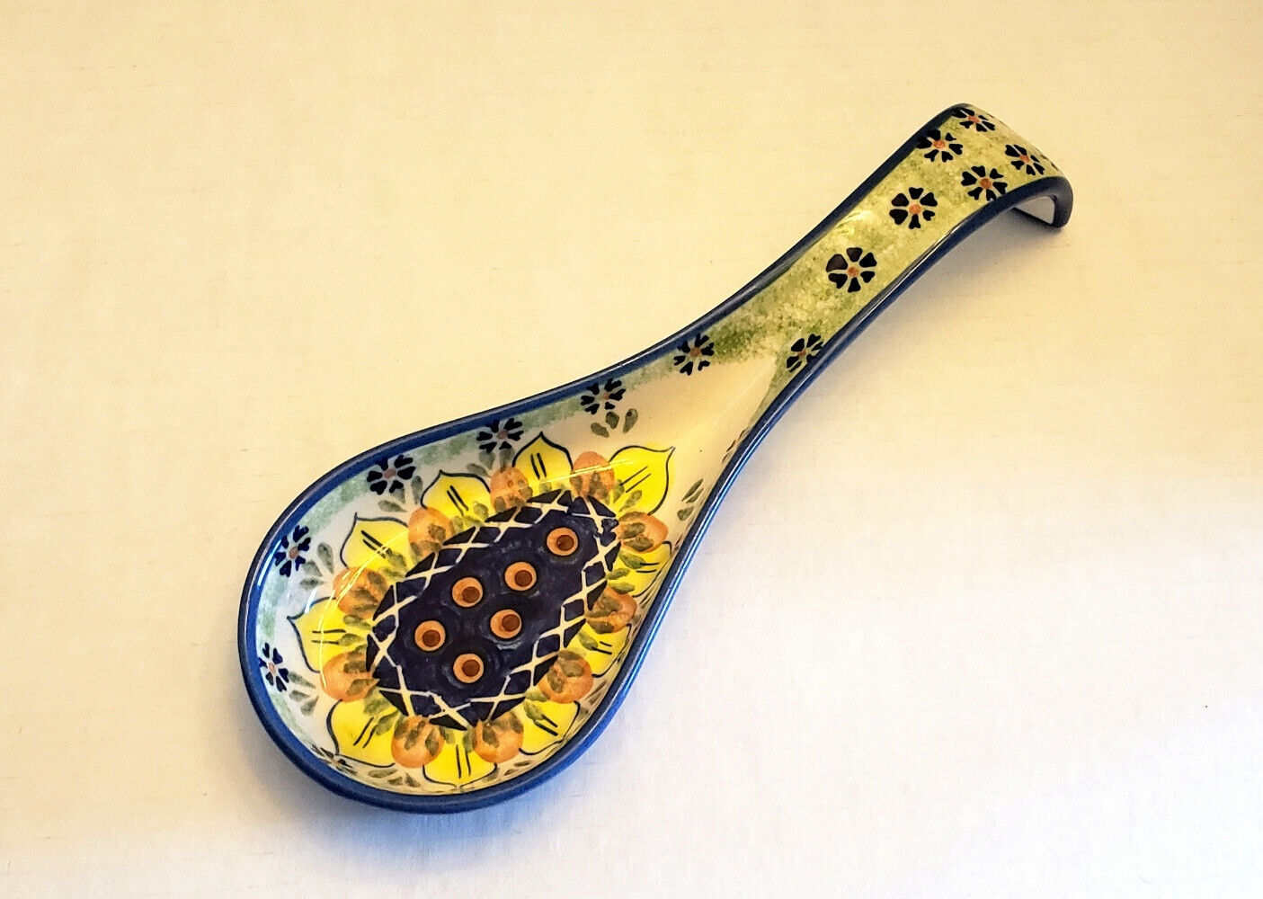 Vingage Hand Made in Poland Pottery Boleslawier Spoon Rest / Holder  11”x4” ㄱ