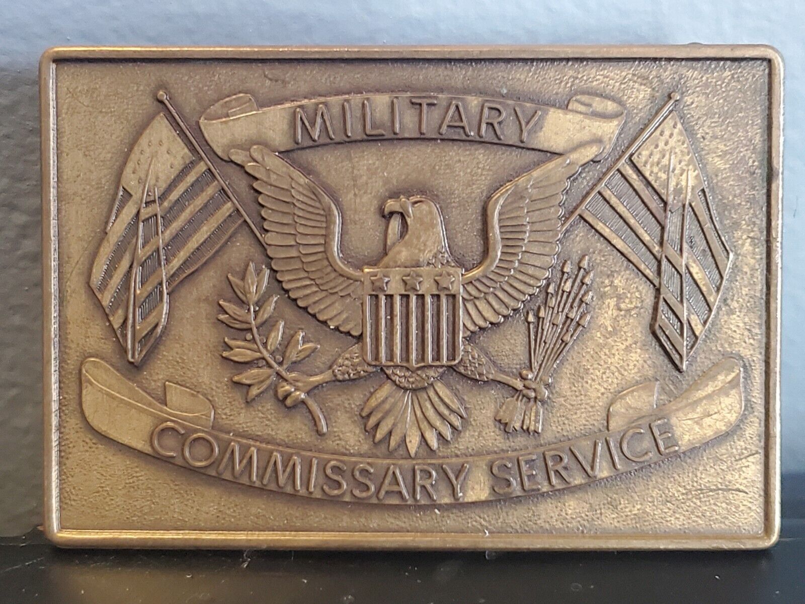 RARE Military Commissary Service Pre WWII GI Solid Brass Belt Buckle Heavy