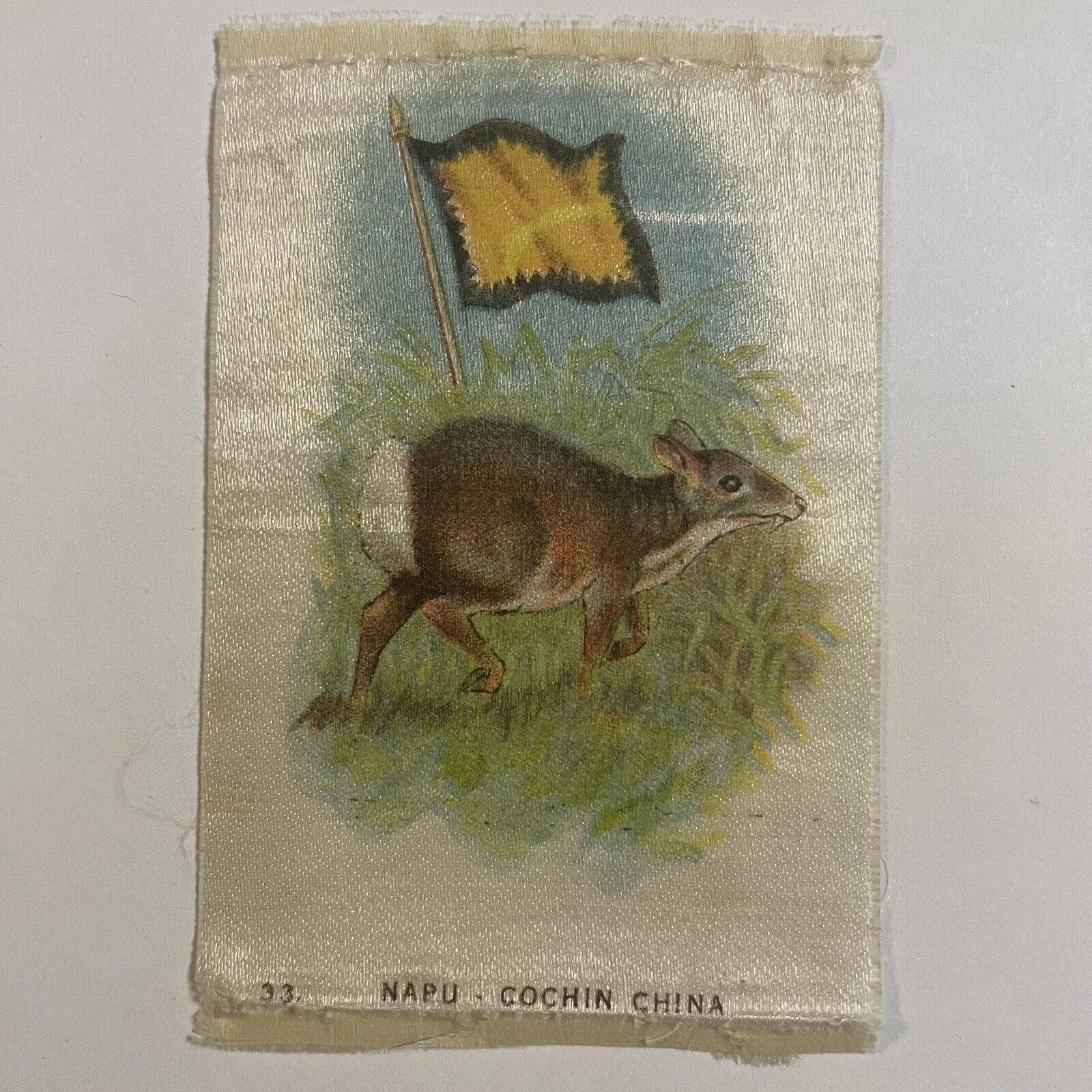 Cochin China Napu Animal Vietnam Yellow Blue Flag Tobacco Silk Cigarette c. 1910