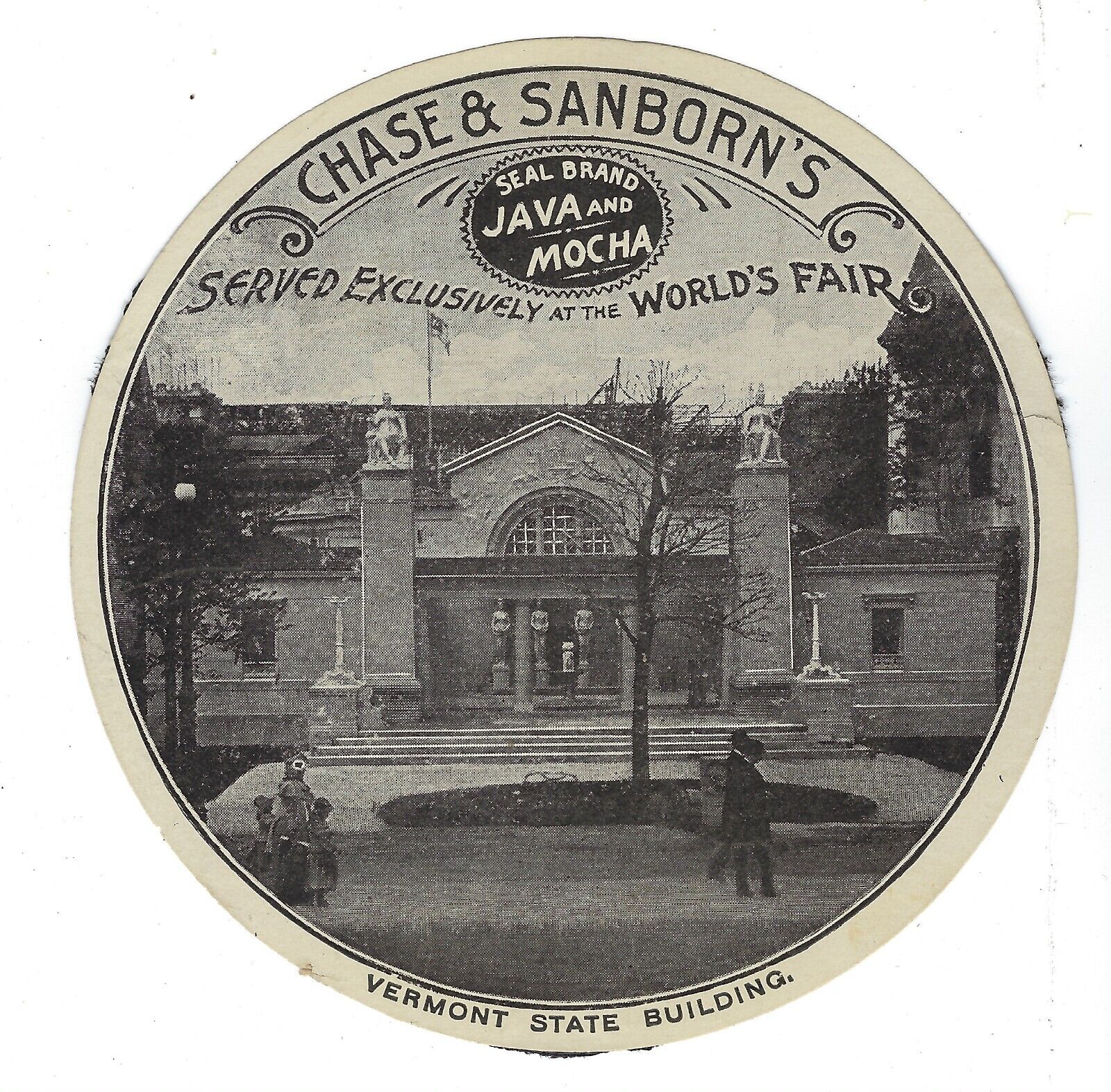 1893 COLUMBIAN WORLD\'S FAIR ~ CHASE & SANBORN TRADE CARD ~ VERMONT BUILDING