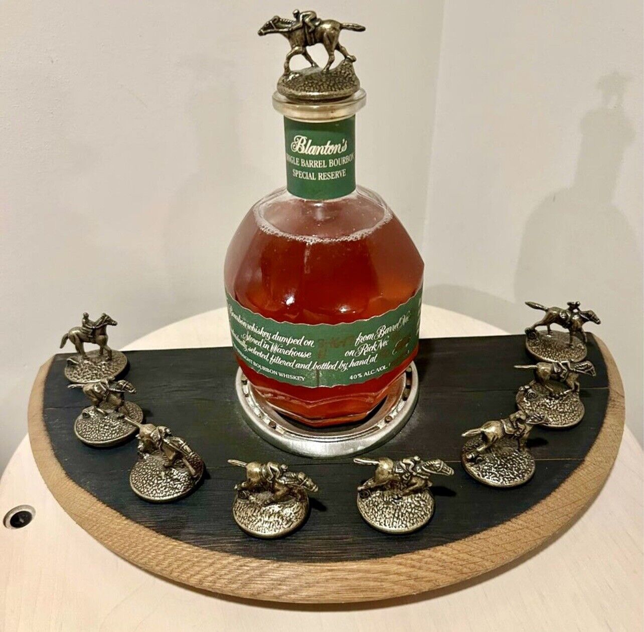 Blanton’s Triple Crown Horseshoe Topper Display- Toppers & Green Bottle