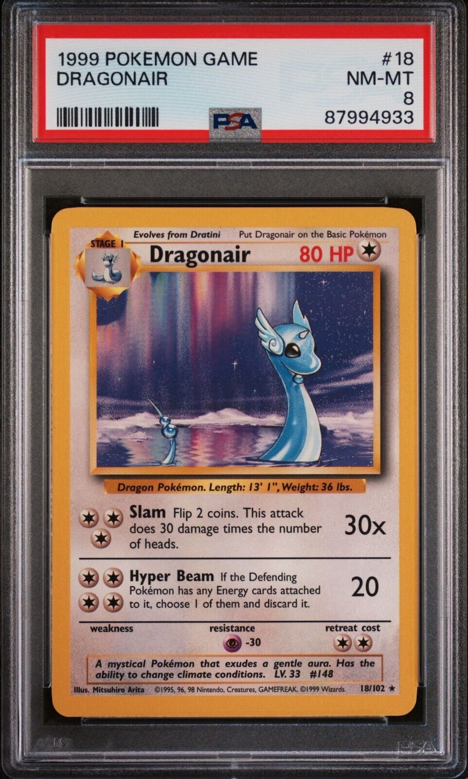 1999 Pokemon Game #18 Dragonair PSA 8 NM-MT