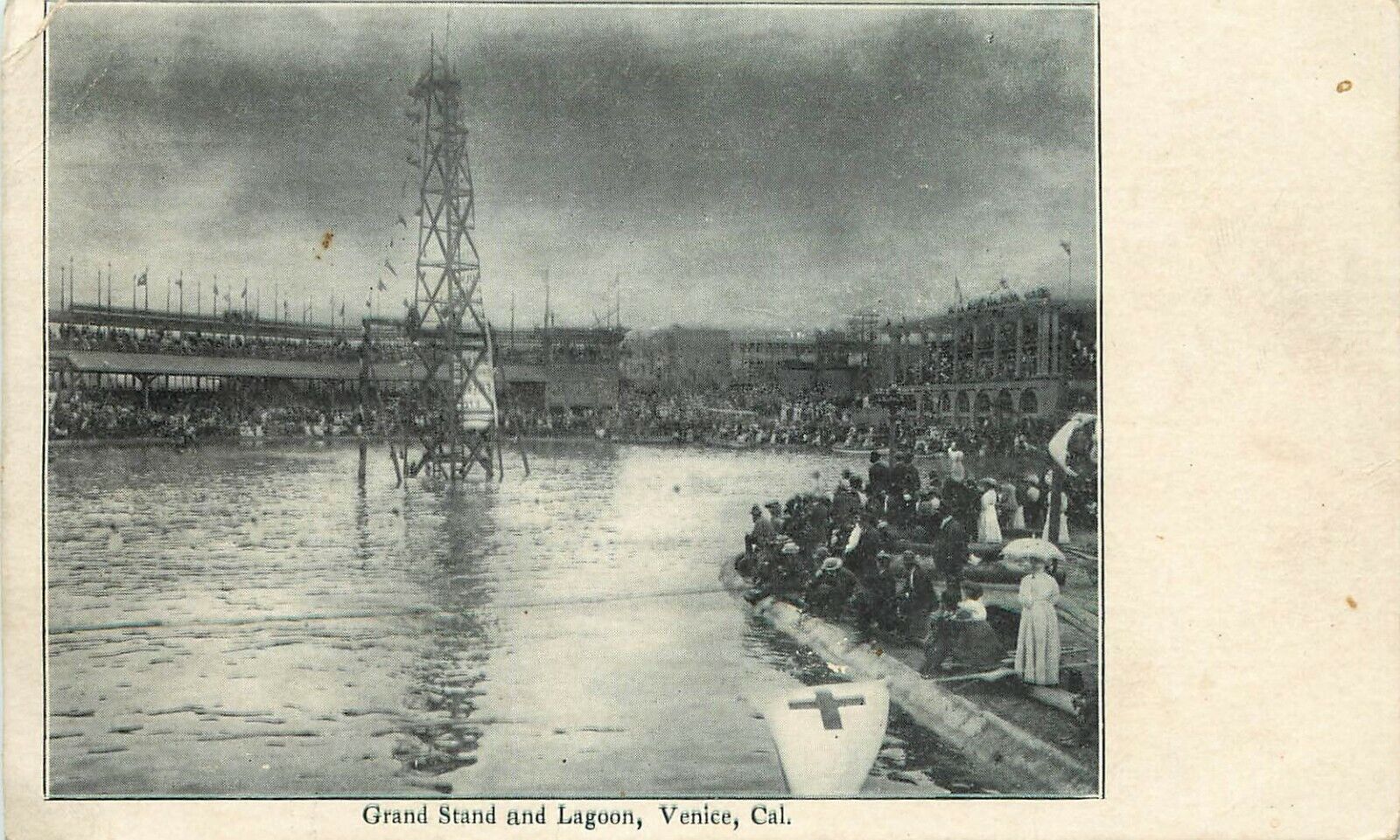 Early Vintage Postcard Grandstand & Lagoon Event, Venice CA M. Rieder Unposted