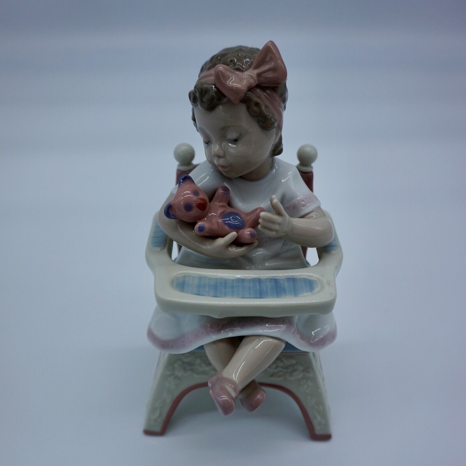 VTG Lladro Figurine #6299 Porcelain Spain Teddy Bear Girl Highchair Original
