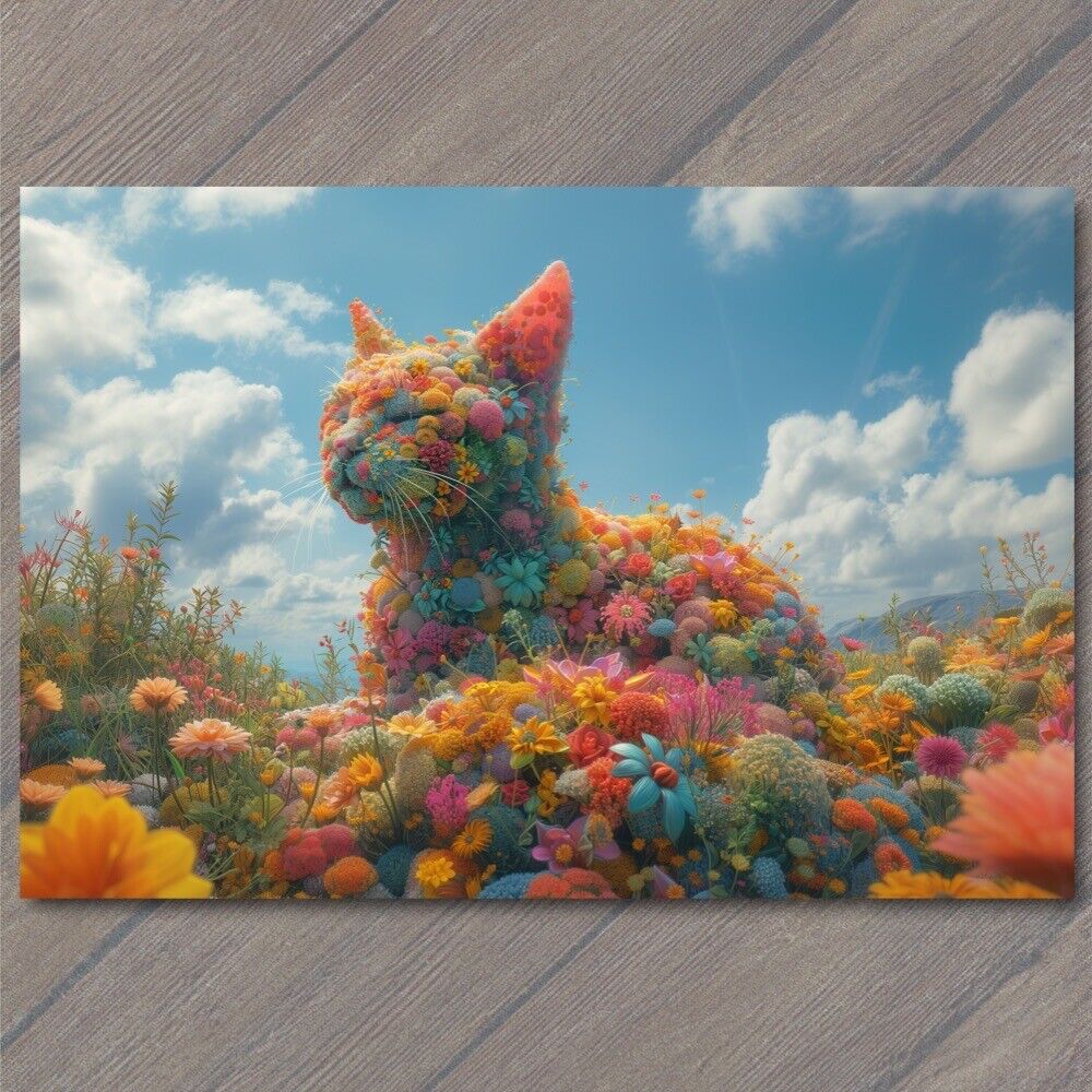 POSTCARD Cat Covered In Flowers Fun Strange Happy Colorful Unreal Cute Unusual