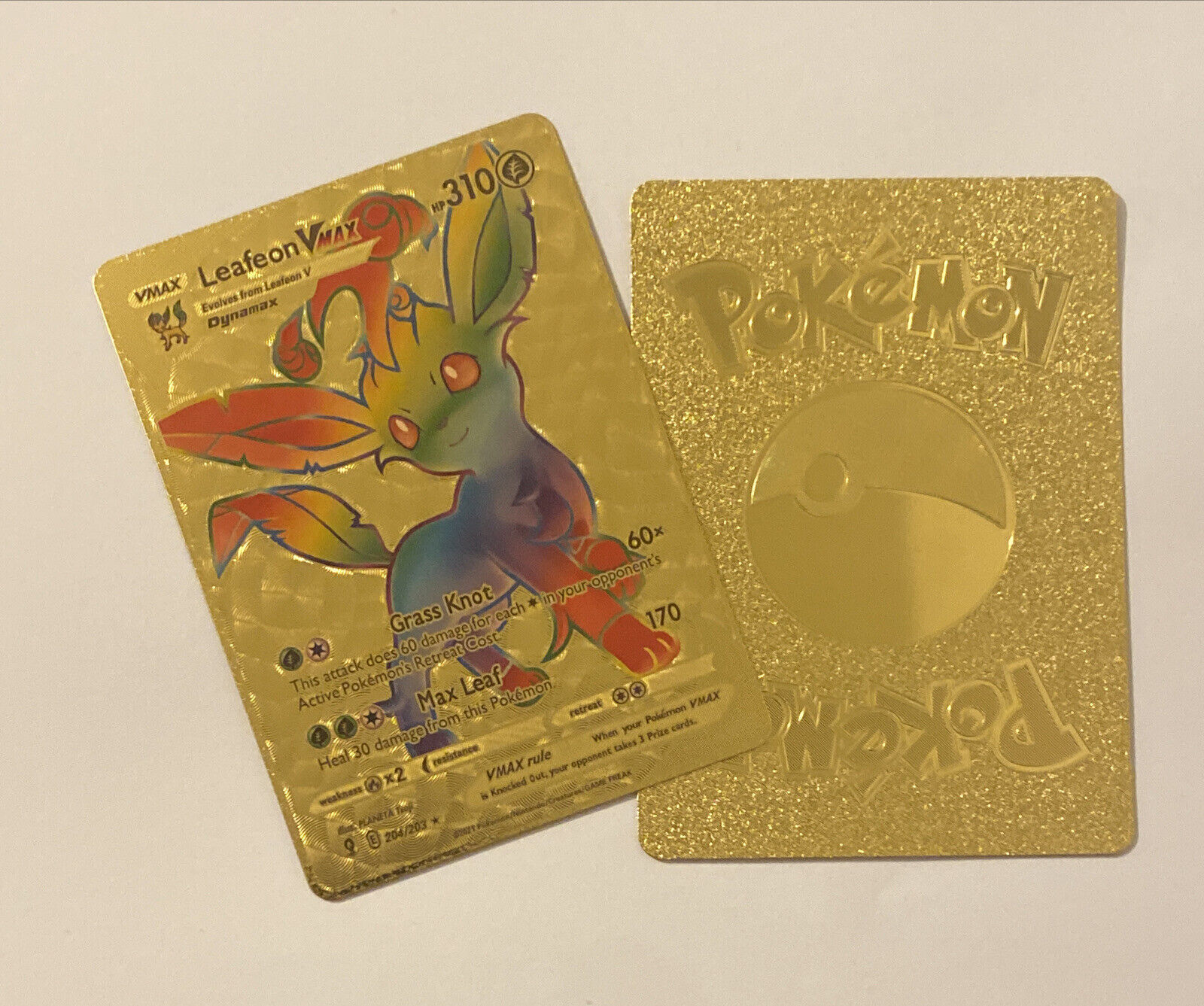Leafeon VMAX Rainbow Golden Card Gold Custom Card