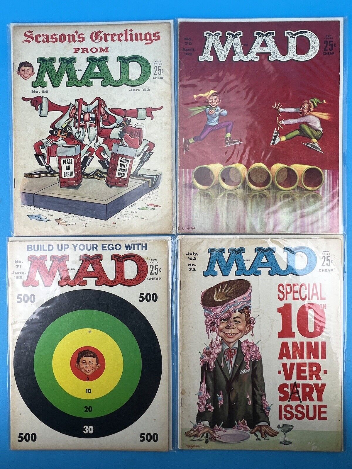Vintage MAD MAGAZINE Lot (4) 1962 JAN,APRIL,JUNE,JULY (ISSUES #68 70 71 72) VG+