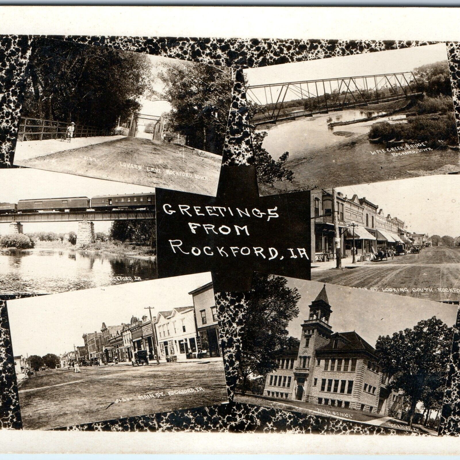 c1910s Rockford, IA Collage RPPC Views Main St Railway School Bridges Photo A168